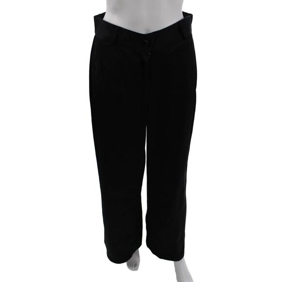 Jil Sander Pants - Jil Sander Womens Zipper Fly High Rise Wide Leg Pants Black Cotton Size FR 34